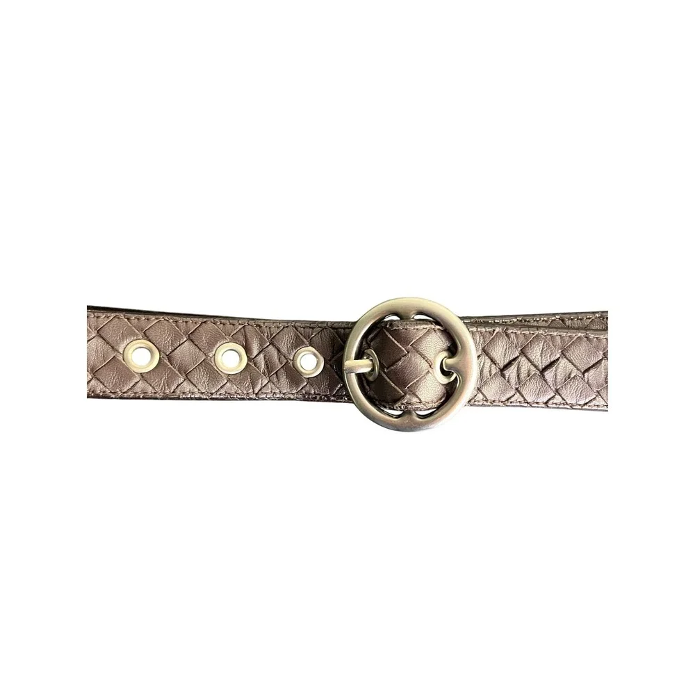 Bottega Veneta Belt 34 Intrecciato Woven Leather Eyelet Italy Vintage Chic $750